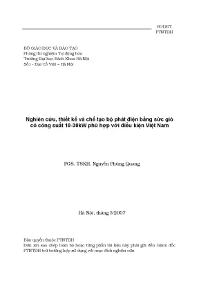 Luận văn nghiên cứu thiết kế và chế tạo bộ phát điện bắng sức gió có công suất 10 30kw phù hợp với điều kiện việt nam