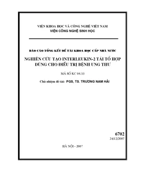 Luận văn báo cáo tổng kết đề tài khoa học cấp nhà nước nghiên cứu tạo interleukin 2 tái tổ hợp dùng cho điều trị bệnh ung thư