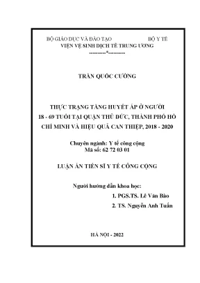 Luận án tiến sĩ y học thực trạng tăng huyết áp ở người 18 69 tuổi tại quận thủ đức thành phố hồ chí minh và hiệu quả can thiệp 2018 2020