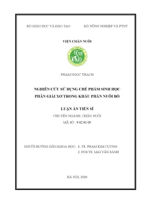 Luận án tiến sĩ nông nghiệp nghiên cứu sử dụng chế phẩm sinh học phân giải xơ trong khẩu phần nuôi bò