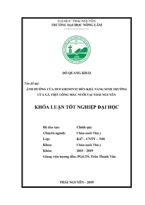 Luận văn ảnh hưởng của dufaminovit đến khả năng sinh trưởng của gà thịt lông màu ♂ri x ♀ lương phượng nuôi tại thái nguyên
