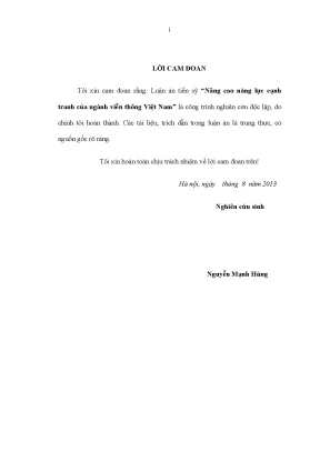 Luận án tiến sĩ nâng cao năng lực cạnh tranh của ngành viễn thông việt nam