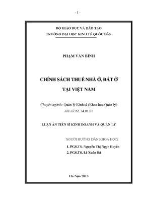 Luận án tiến sĩ chính sách thuế nhà ở đất ở tại việt nam
