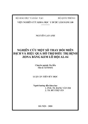 Luận án tiến sĩ nghiên cứu một số thay đổi miễn dịch và hiệu quả hỗ trợ điều trị bệnh zona bằng kem lô hội al 04