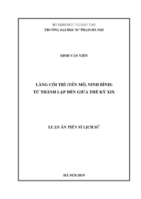 Luận án tiến sĩ lịch sử làng côi trì yên mô ninh bình từ thành lập đến giữa thế kỷ xix