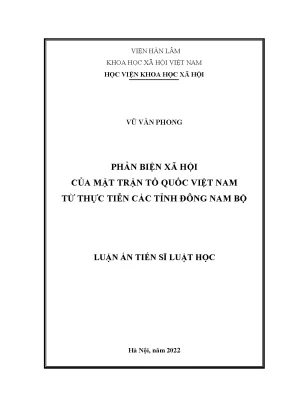Luận án tiến sĩ phản biện xã hội của mặt trận tổ quốc việt nam từ thực tiễn các tỉnh đông nam bộ