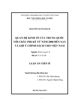 Luận án tiến sĩ quan hệ kinh tế của trung quốc với châu phi từ năm 2000 đến nay và gợi ý chính sách cho việt nam