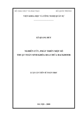 Luận án tiến sĩ nghiên cứu phát triển một số thuật toán sinh khóa rsa chứa backdoor