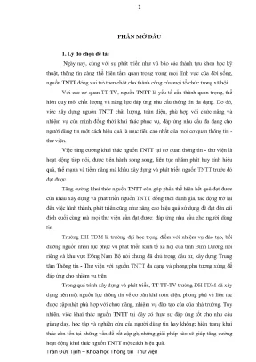 Luận văn thạc sĩ khoa học thông tin thư viện tăng cường khai thác nguồn tài nguyên thông tin tại thư viện trường đại học thủ dầu một