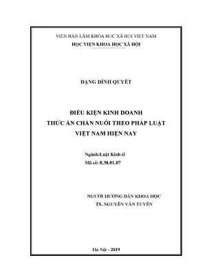 Luận văn thạc sĩ luật tố tụng dân sự điều kiện kinh doanh thức ăn chăn nuôi theo pháp luật việt nam hiện nay