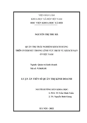 Luận án tiến sĩ quản trị kinh doanh quản trị trải nghiệm khách hàng trên internet trong lĩnh vực dịch vụ khách sạn ở việt nam