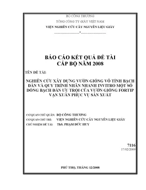 Luận văn nghiên cứu xây dựng vườn giống vô tính bạch đàn và quy trình nhân nhanh invitro số dòng bạch đàn ưu trội của vườn giống fortip vạn xuân phục vụ sản xuất