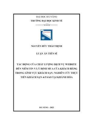 Luận án tiến sĩ tác động của chất lượng dịch vụ website đến niềm tin và ý định mua của khách hàng trong lĩnh vực khách sạn nghiên cứu thực tiễn khách sạn 4 5 sao tại khánh hoà