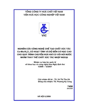 Luận văn nghiên cứu công nghệ chế tạo chất xúc tác co moal2o3 có hoạt tính và độ bền cơ học cao cho quá trình chuyển hoá khí co với hơi nước nhằm thay thế chất xúc tác nhập ngoại