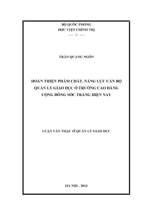 Luận văn thạc sĩ hoàn thiện phẩm chất năng lực cán bộ quản lý giáo dục ở trường cao đẳng cộng đồng sóc trăng hiện nay