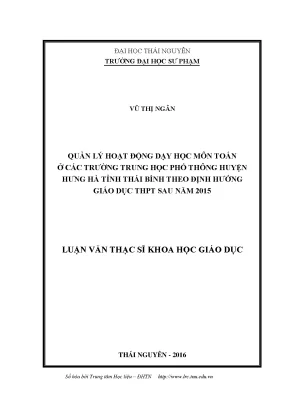 Luận văn thạc sĩ quản lý hoạt động dạy học môn toán ở các trường thpt huyện hưng hà tỉnh thái bình theo định hướng giáo dục thpt sau năm 2015 compressed