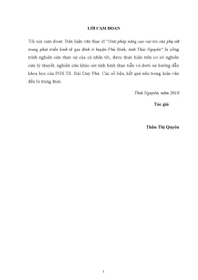Luận văn thạc sĩ giải pháp nâng cao vai trò của phụ nữ trong phát triển kinh tế gia đình ở huyện phú bình tỉnh thái nguyên
