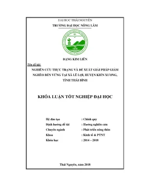 Luận văn nghiên cứu thực trạng và đề xuất giải pháp giảm nghèo bền vững tại xã lê lợi huyện kiến xương tỉnh thái bình