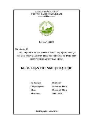 Luận văn thực hiện quy trình phòng và điều trị bệnh cho lợn nái sinh sản và lợn con theo mẹ tại công ty tnhh mtv chăn nuôi hòa phát bắc giang