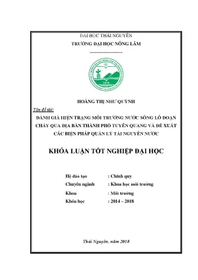 Luận văn đánh giá hiện trạng môi trường nước sông lô đoạn chảy qua địa bàn thành phố tuyên quang và đề xuất các biện pháp quản lí tài nguyên nước
