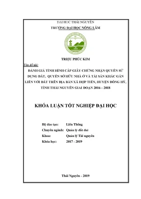 Luận văn đánh giá công tác cấp giấy chứng nhận quyền sử dụng đất quyền sở hữu nhà ở và tài sản khác gắn liền với đất trên địa bàn xã hợp tiến