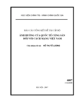 Luận văn báo cáo tổng kết đề tài cấp bộ ảnh hưởng của quốc tế cộng sản đối với cánh mạng việt nam