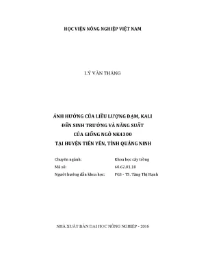 Luận văn thạc sĩ ảnh hưởng của liều lượng đạm kali đến sinh trưởng và năng suất của giống ngô nk4300 tại huyện tiên yên tỉnh quảng ninh