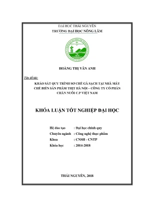 Luận văn khảo sát quy trình sơ chế gà sạch tại nhà máy chế biến sản phẩm thịt hà nội công ty cổ phần chăn nuôi c p việt nam