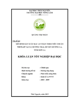 Luận văn mô hình sản xuất rau an toàn theo tiêu chuẩn vietgap tại xã mường trai huyện mường la tỉnh sơn la