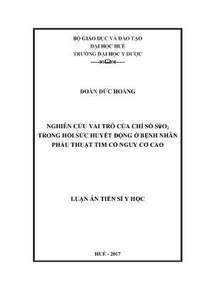 Luận án tiến sĩ nghiên cứu vai trò của chỉ số svo2 trong hồi sức huyết động ở bệnh nhân phẫu thuật tim có nguy cơ cao