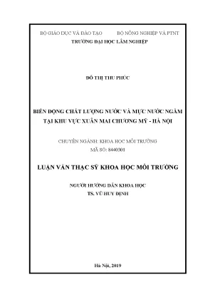 Luận văn thạc sĩ biến động chất lượng nước và mực nước ngầm tại khu vực xuân mai chương mỹ hà nội
