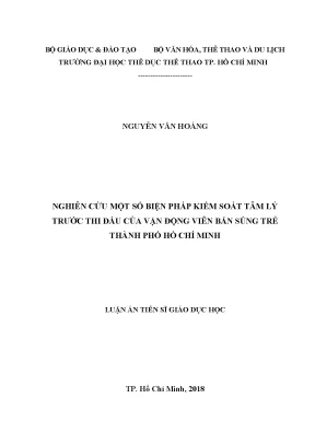 Luận án tiến sĩ giáo dục học nghiên cứu một số biện pháp kiểm soát tâm lý trước thi đấu của vận động viên bắn súng trẻ thành phố hồ chí minh
