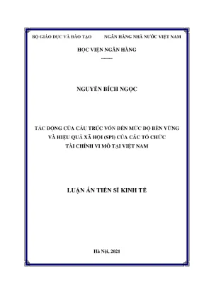 Luận án tiến sĩ tác động của cấu trúc vốn đến mức độ bền vững và hiệu quả xã hội spi của các tổ chức tài chính vi mô tại việt nam