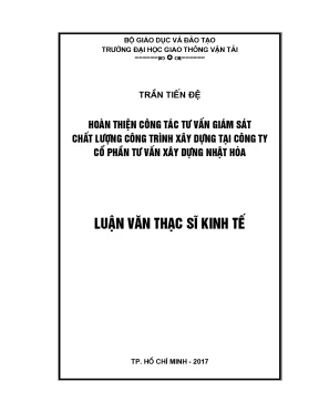 Hoàn thiện công tác tư vấn giám sát chất lượng công trình xây dựng tại công ty cổ phần tư vấn xây dựng nhật hòa luận văn thạc sĩ chuyên ngành kinh tế xây dựng