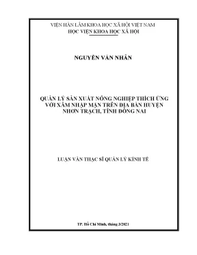 Luận văn thạc sĩ quản lý sản xuất nông nghiệp thích ứng với xâm nhập mặn trên địa bàn huyện nhơn trạch tỉnh đồng nai