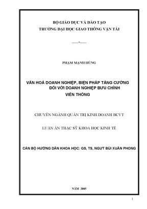 Văn hóa doanh nghiệp biện pháp tăng cường đối với doanh nghiệp bưu chính viễn thông luận án thạc sĩ khoa học kinh tế chuyên ngành quản trị kinh doanh bưu chính viễn thông
