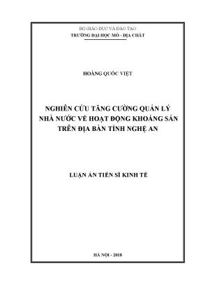 Luận án tiến sĩ nghiên cứu tăng cường quản lý nhà nước về hoạt động khoáng sản trên địa bàn tỉnh nghệ an