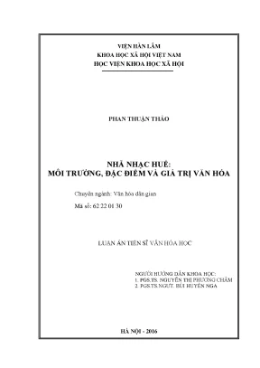 Luận án tiến sĩ văn hóa học nhã nhạc huế môi trường đặc điểm và giá trị văn hóa