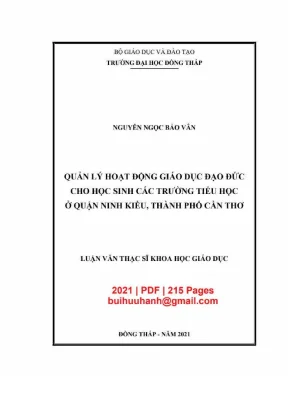 Luận văn thạc sĩ khoa học giáo dục quản lý hoạt động giáo dục đạo đức cho học sinh các trường tiểu học ở quận ninh kiều thành phố cần thơ