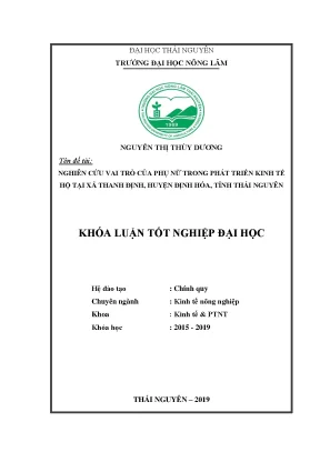 Luận văn nghiên cứu vai trò của phụ nữ trong phát triển kinh tế hộ tại xã thanh định huyện định hóa tỉnh thái nguyên