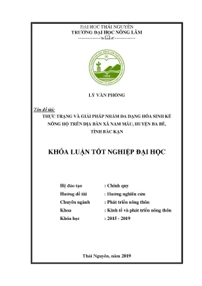 Luận văn thực trạng và giải pháp nhằm đa dạng hóa sinh kế nông hộ trên địa bàn xã nam mẫu huyện ba bể tỉnh bắc kạn