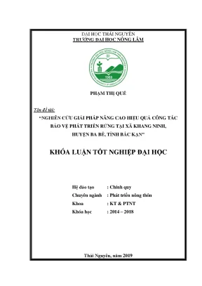 Luận văn nghiên cứu giải pháp nâng cao hiệu quả công tác bảo vệ phát triển rừng tại xã khang ninh huyện ba bể tỉnh bắc kạn