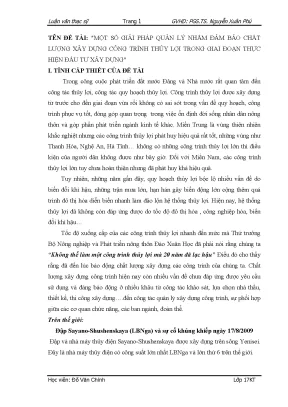 Luận văn thạc sỹ quản lý kinh tế đề tài một số giải pháp quản lý nhằm đảm bảo chất lượng xây dựng công trình thủy lợi trong giai đoạn thực hiện đầu tư xây dựng