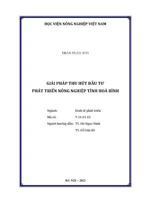 Luận án tiến sĩ kinh tế phát triển giải pháp thu hút đầu tư phát triển nông nghiệp tỉnh hoà bình