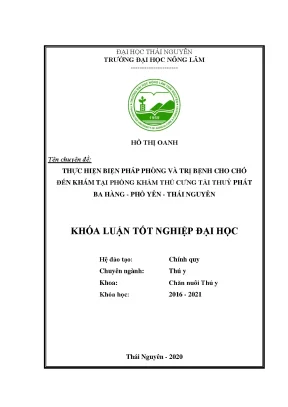 Luận văn thực hiện biện pháp phòng và trị bệnh cho chó đến khám và chữa bệnh tại phòng khám thú cưng tài thuỷ phát ba hàng phổ yên thái nguyên