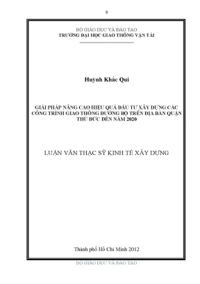 Giải pháp nâng cao hiệu quả đầu tư xây dựng các công trình giao thông đường bộ trên địa bàn quận thủ đức đến năm 2020 luận văn thạc sỹ kinh tế xây dựng