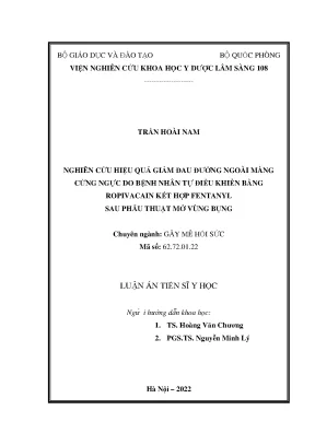Luận án tiến sĩ y học nghiên cứu hiệu quả giảm đau đường ngoài màng cứng ngực do bệnh nhân tự điều khiển bằng ropivacain kết hợp fentanyl sau phẫu thuật mở vùng bụng