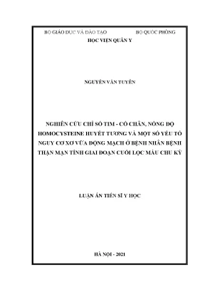 Luận án tiến sĩ nghiên cứu chỉ số tim cổ chân nồng độ homocysteine huyết tương và một số yếu tố nguy cơ xơ vữa động mạch ở bệnh nhân bệnh thận mạn tính giai đoạn cuối lọc máu chu kỳ