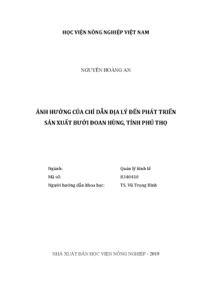 Luận văn thạc sĩ ảnh hưởng của chỉ dẫn địa lý đến phát triển sản xuất bưởi đoan hùng tỉnh phú thọ