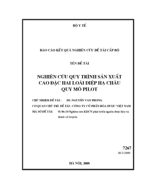 Luận văn nghiên cứu quy trình sản xuất cao đặc hai loài diệp hạ châu quy mô pilot